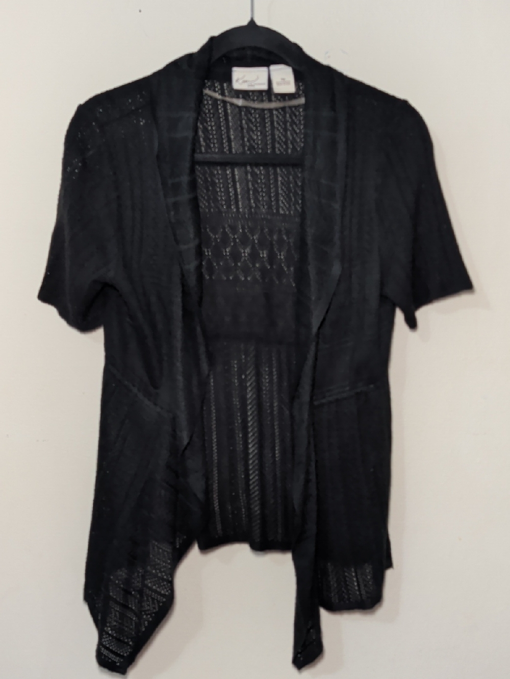 Kim Rogers Black Crochet Cardigan Black Open Front Short-Sleeve Women's Size PM